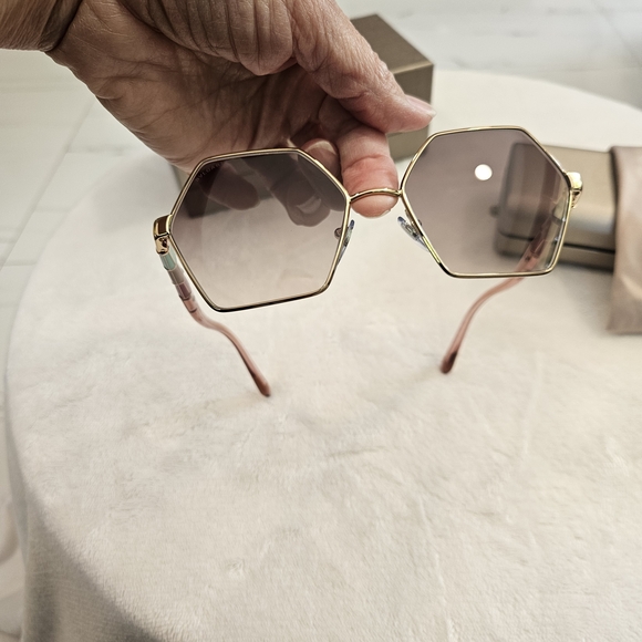 NIB Bulgari Hexagonal Sunglasses - Gold and Pink - Picture 9 of 13